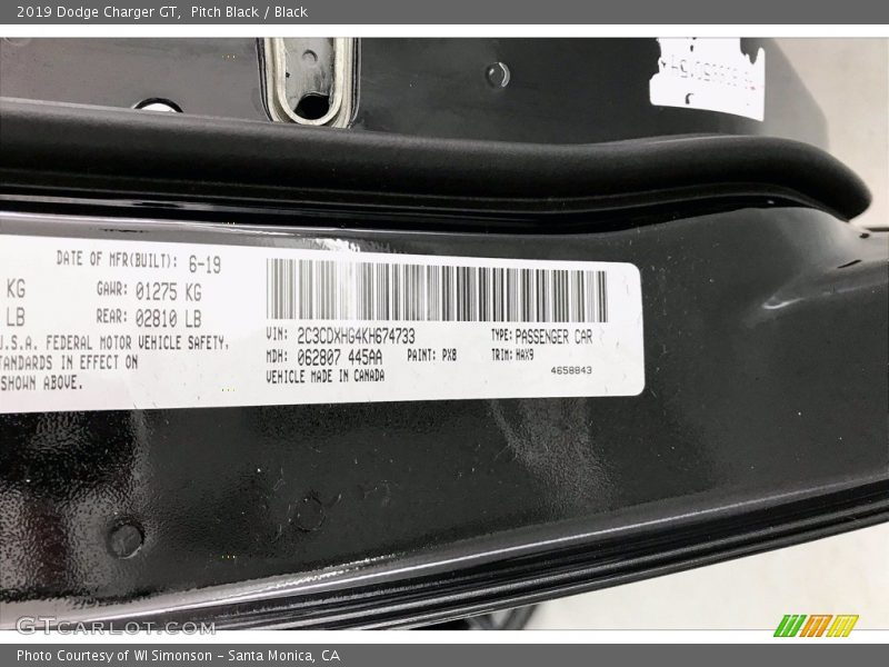 Pitch Black / Black 2019 Dodge Charger GT