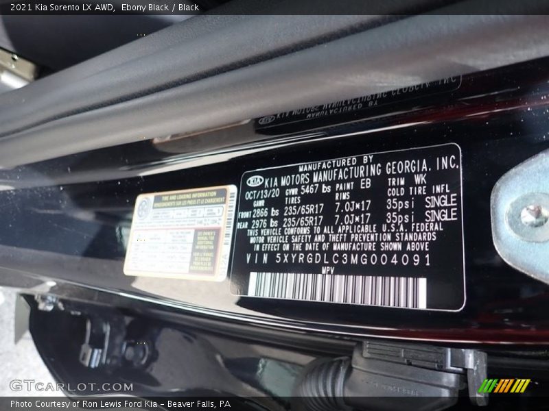 Ebony Black / Black 2021 Kia Sorento LX AWD