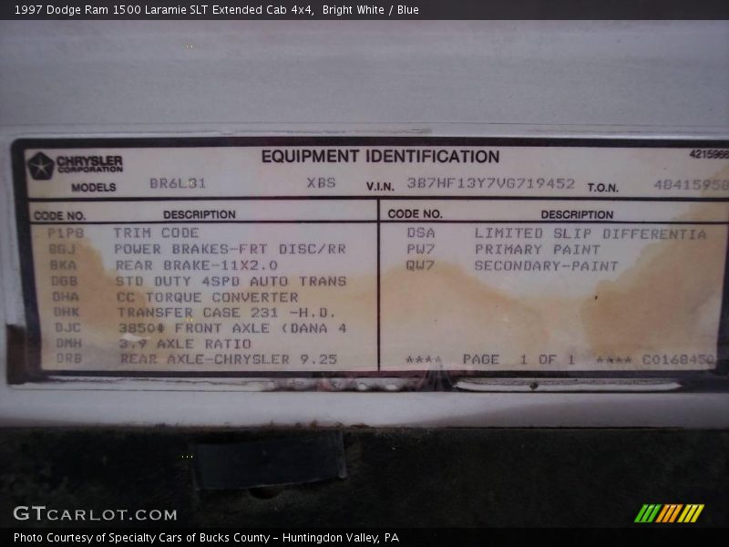 Bright White / Blue 1997 Dodge Ram 1500 Laramie SLT Extended Cab 4x4