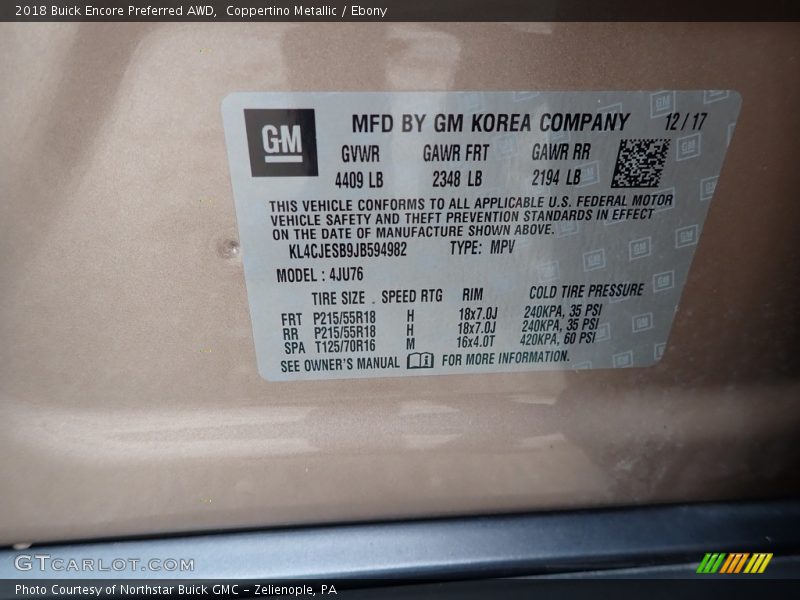 Coppertino Metallic / Ebony 2018 Buick Encore Preferred AWD