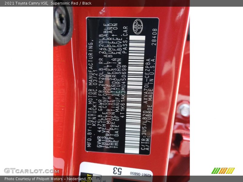 Supersonic Red / Black 2021 Toyota Camry XSE