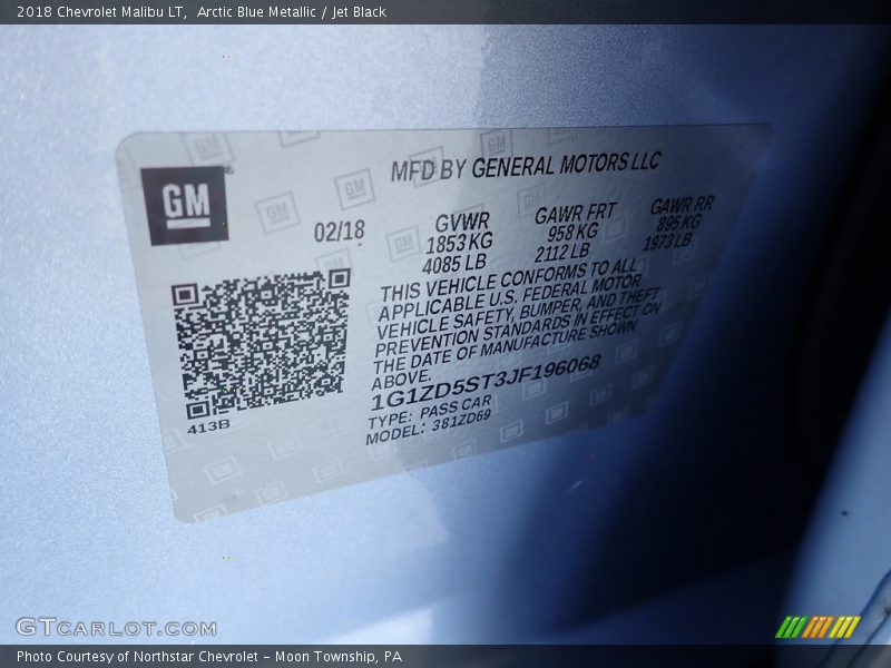 Arctic Blue Metallic / Jet Black 2018 Chevrolet Malibu LT