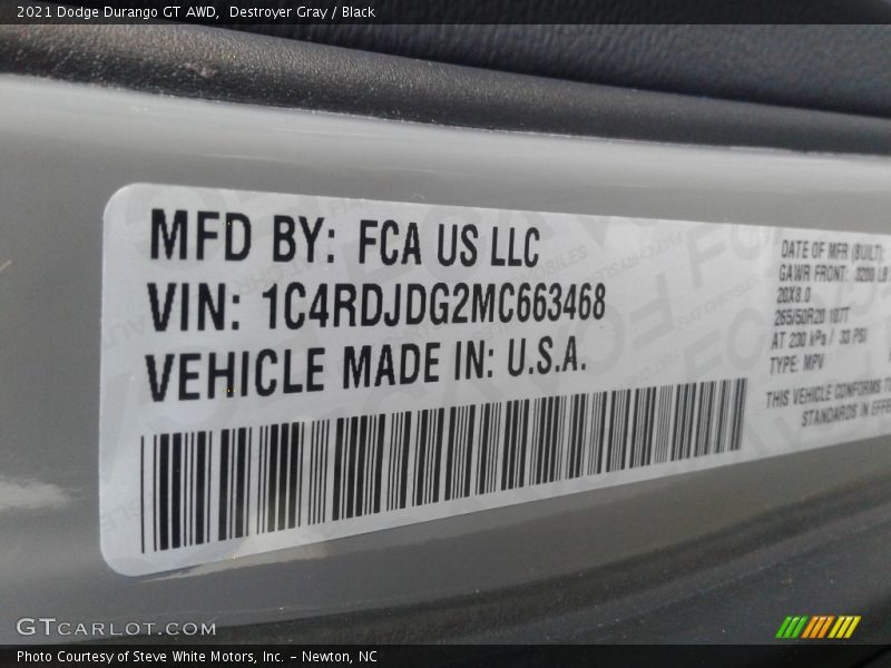 Destroyer Gray / Black 2021 Dodge Durango GT AWD