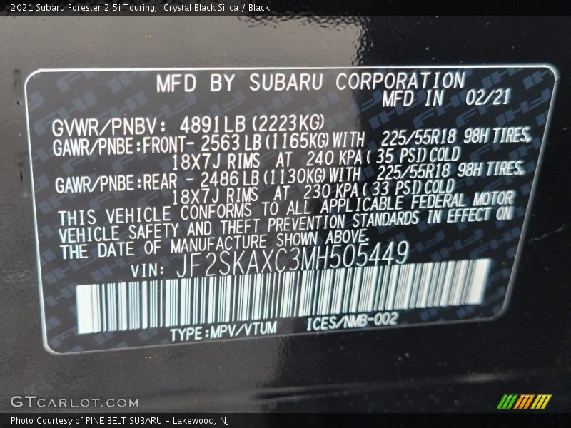 Crystal Black Silica / Black 2021 Subaru Forester 2.5i Touring
