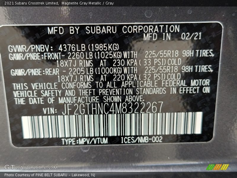 Magnetite Gray Metallic / Gray 2021 Subaru Crosstrek Limited