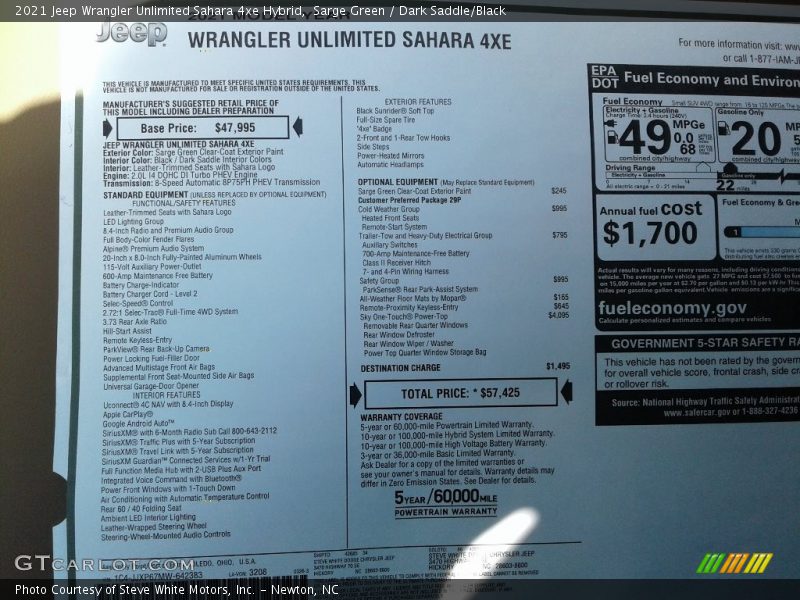  2021 Wrangler Unlimited Sahara 4xe Hybrid Window Sticker