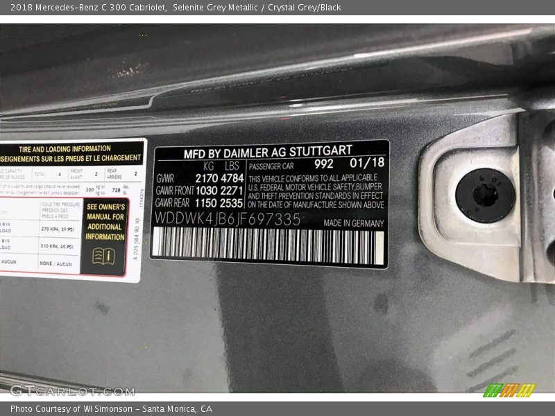 Selenite Grey Metallic / Crystal Grey/Black 2018 Mercedes-Benz C 300 Cabriolet