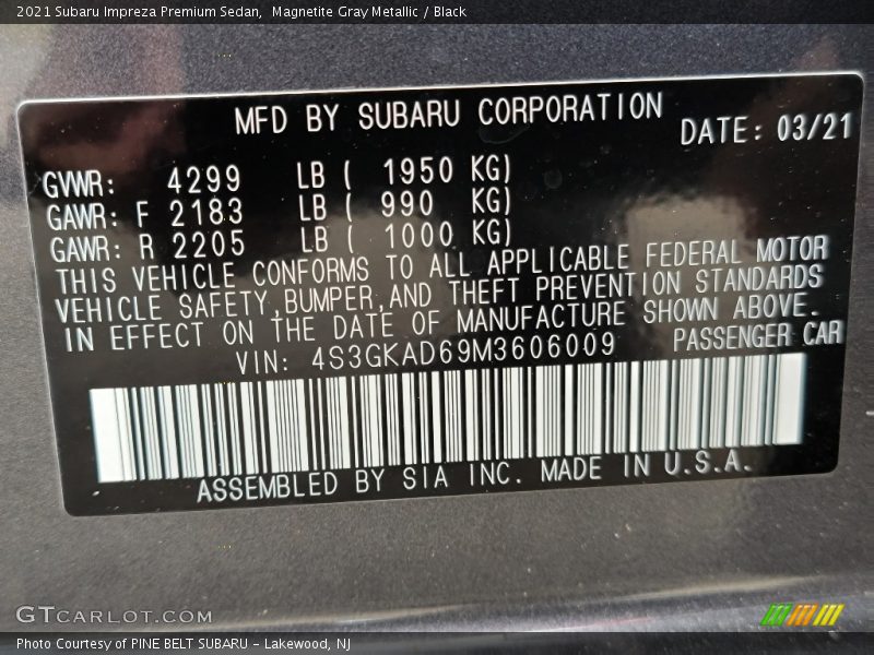Magnetite Gray Metallic / Black 2021 Subaru Impreza Premium Sedan