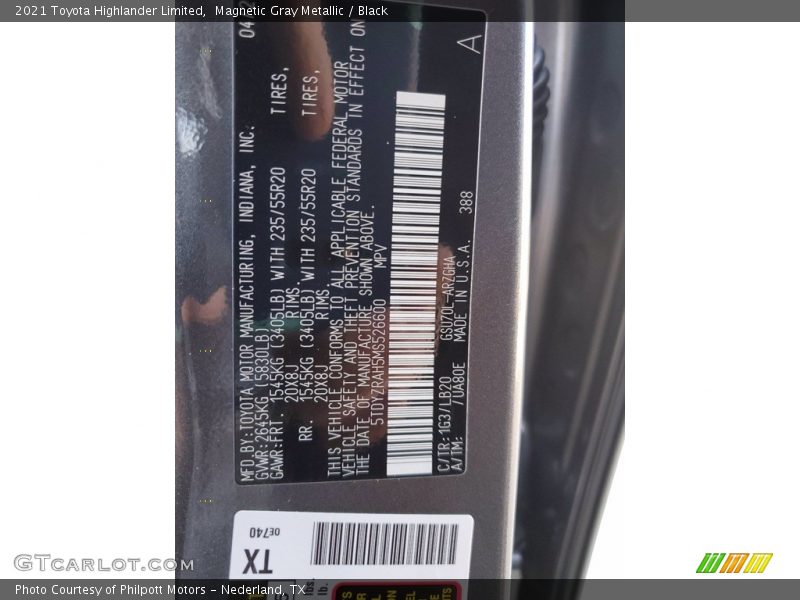 Magnetic Gray Metallic / Black 2021 Toyota Highlander Limited