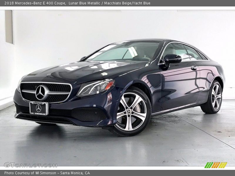 Lunar Blue Metallic / Macchiato Beige/Yacht Blue 2018 Mercedes-Benz E 400 Coupe