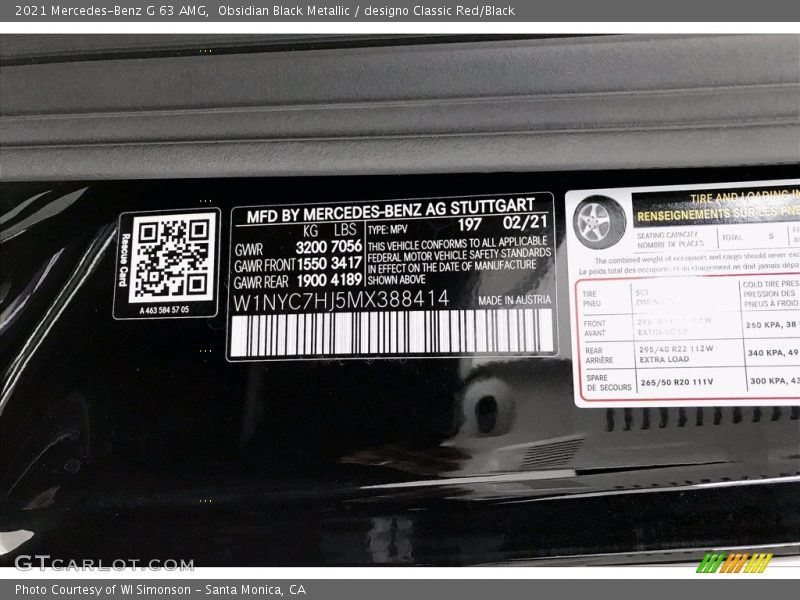 2021 G 63 AMG Obsidian Black Metallic Color Code 197