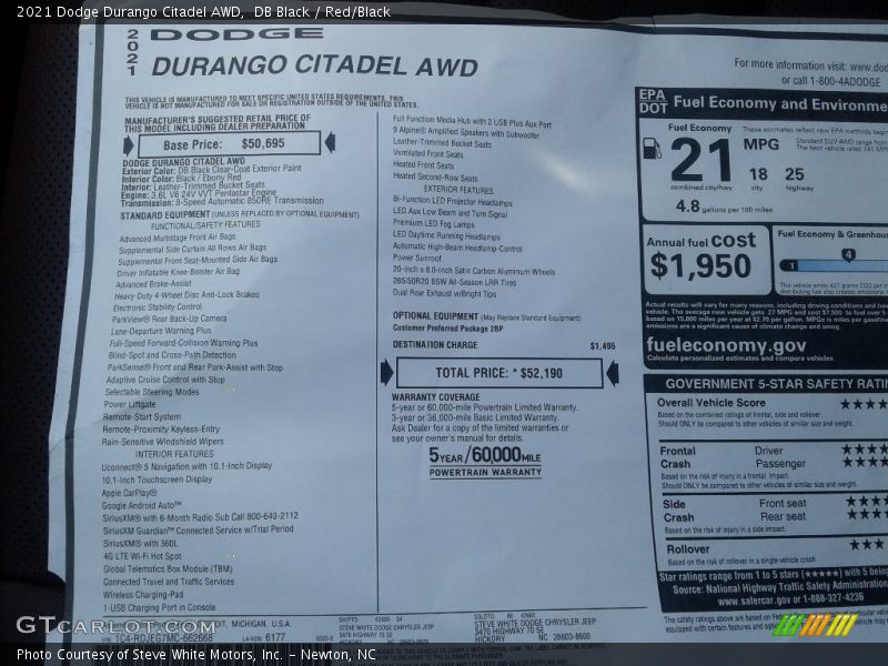 DB Black / Red/Black 2021 Dodge Durango Citadel AWD