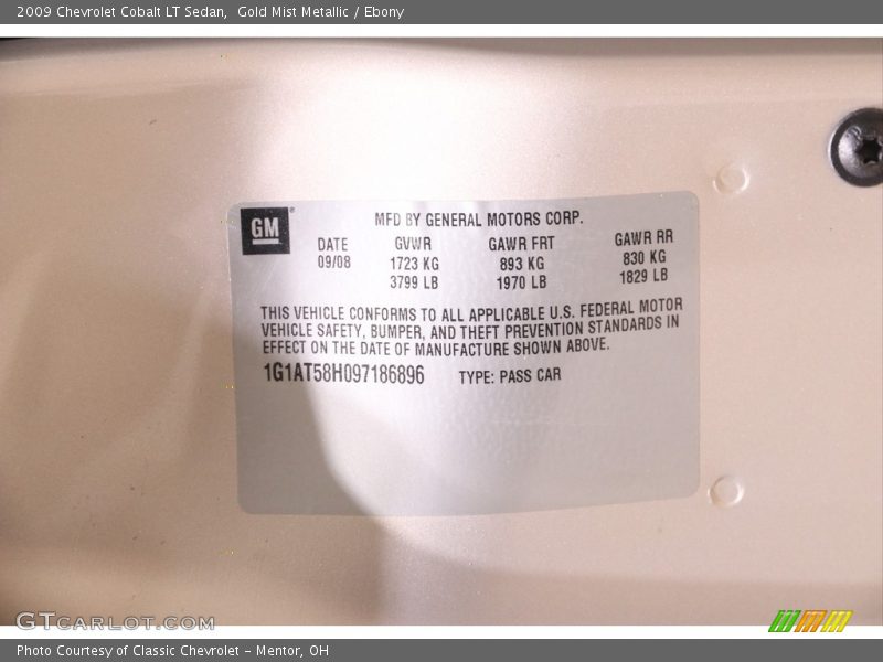 Gold Mist Metallic / Ebony 2009 Chevrolet Cobalt LT Sedan