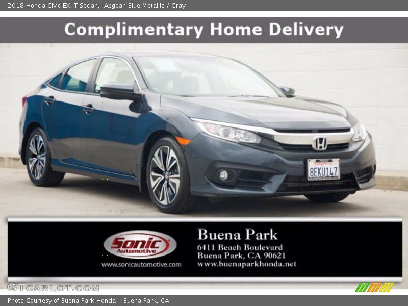 Aegean Blue Metallic / Gray 2018 Honda Civic EX-T Sedan