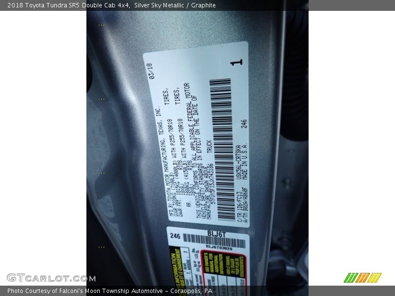 Silver Sky Metallic / Graphite 2018 Toyota Tundra SR5 Double Cab 4x4