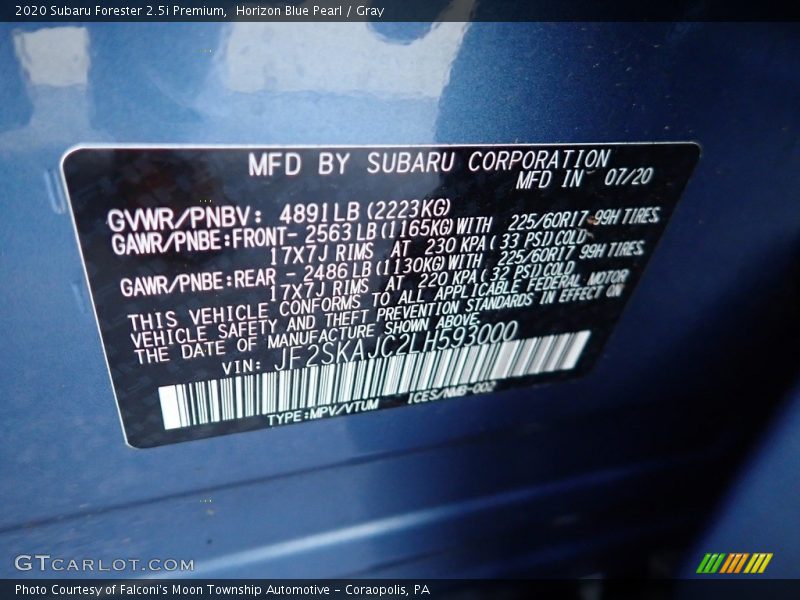 Horizon Blue Pearl / Gray 2020 Subaru Forester 2.5i Premium