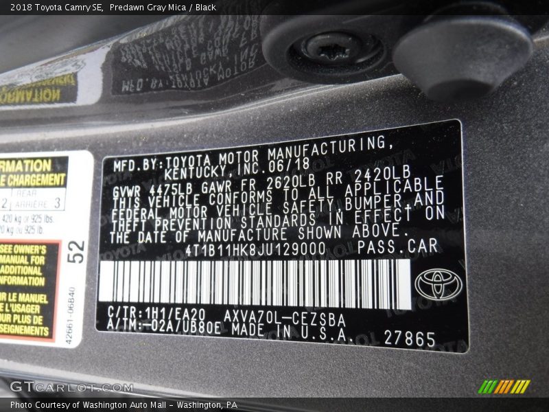 Predawn Gray Mica / Black 2018 Toyota Camry SE