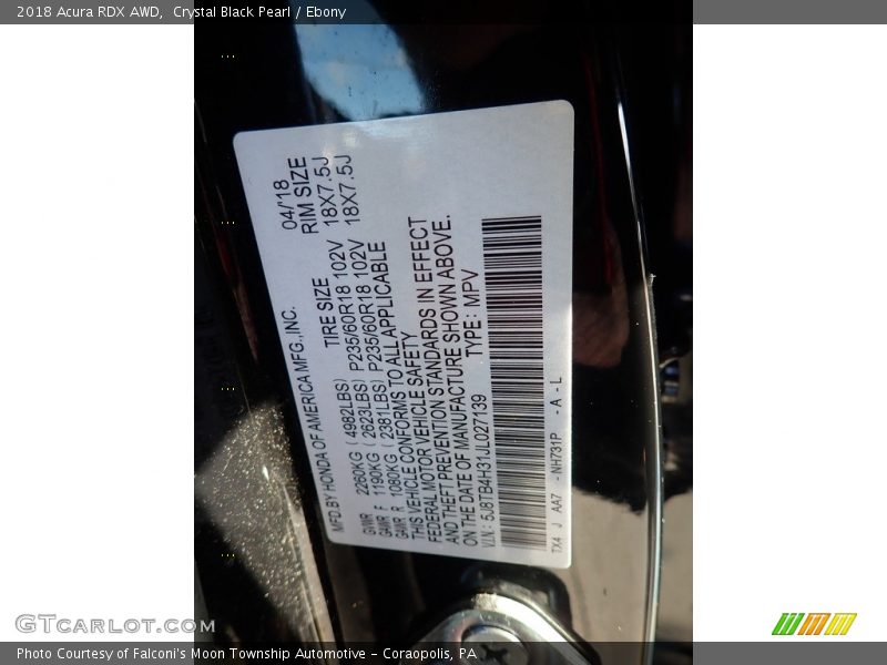 Crystal Black Pearl / Ebony 2018 Acura RDX AWD