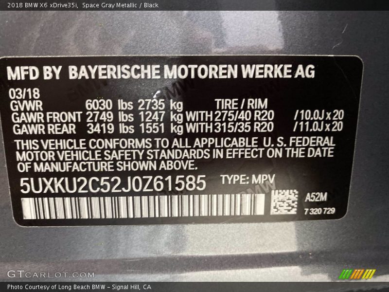 Space Gray Metallic / Black 2018 BMW X6 xDrive35i
