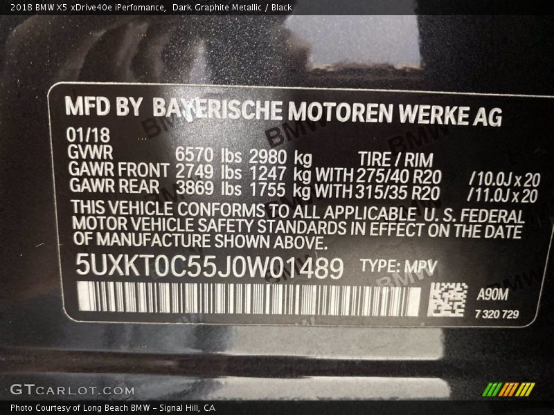 Dark Graphite Metallic / Black 2018 BMW X5 xDrive40e iPerfomance