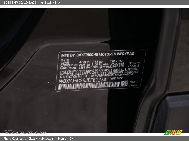 Jet Black / Black 2018 BMW X2 xDrive28i
