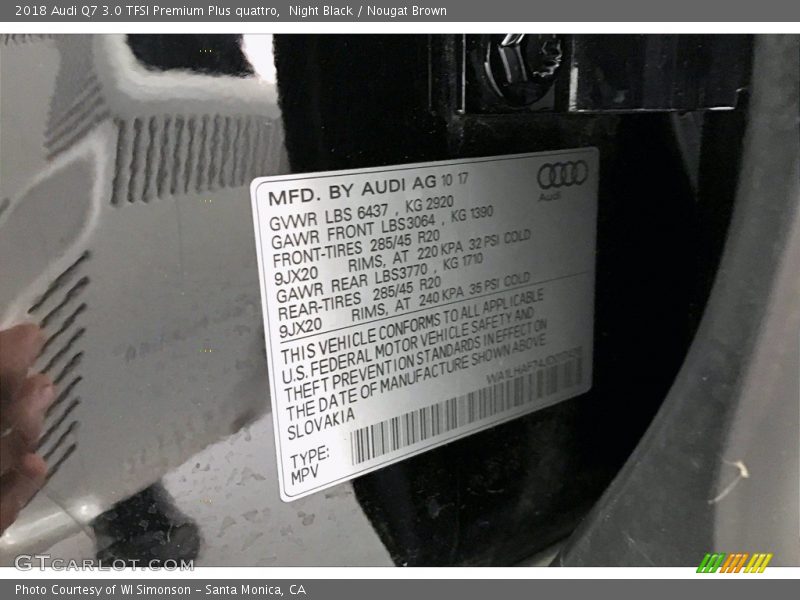 Night Black / Nougat Brown 2018 Audi Q7 3.0 TFSI Premium Plus quattro