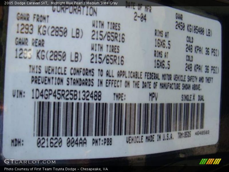Midnight Blue Pearl / Medium Slate Gray 2005 Dodge Caravan SXT