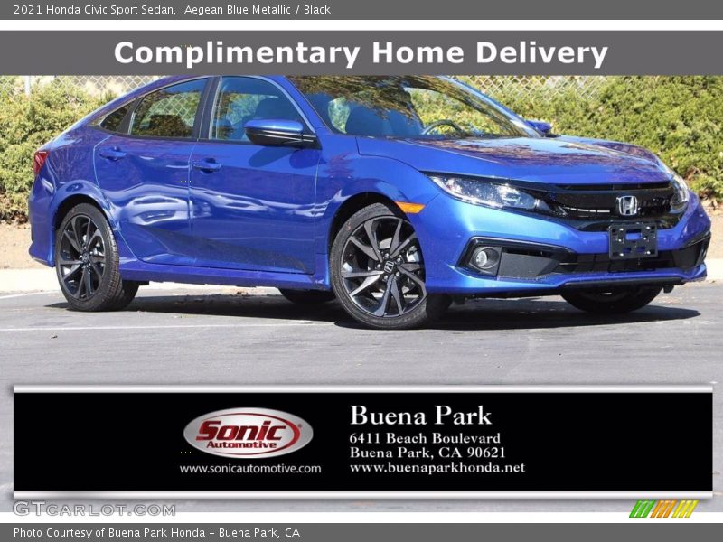 Aegean Blue Metallic / Black 2021 Honda Civic Sport Sedan