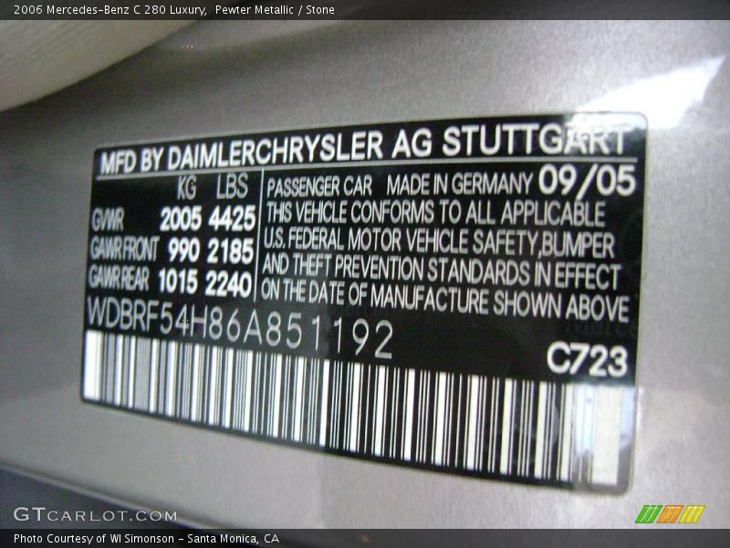 Pewter Metallic / Stone 2006 Mercedes-Benz C 280 Luxury