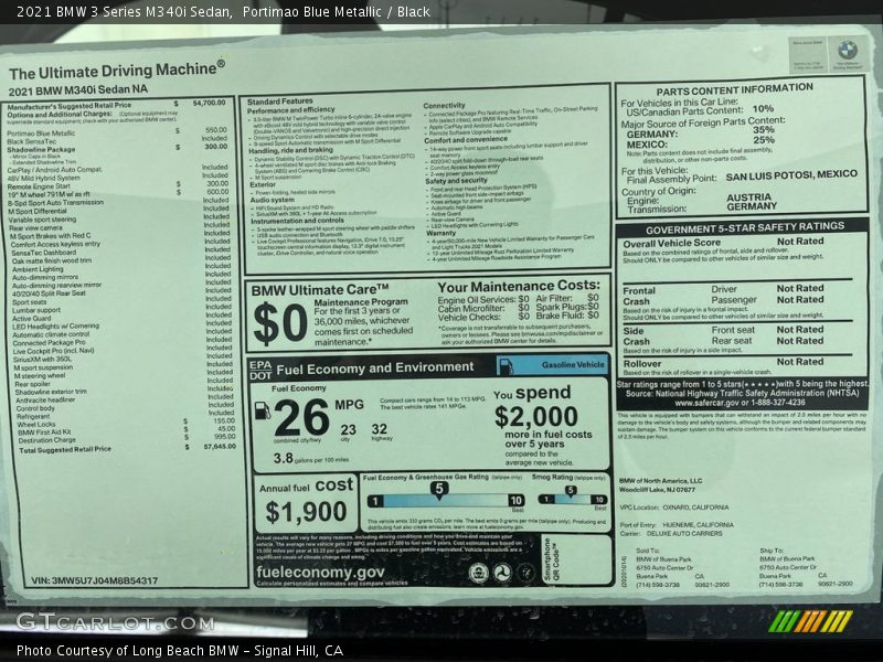 Portimao Blue Metallic / Black 2021 BMW 3 Series M340i Sedan