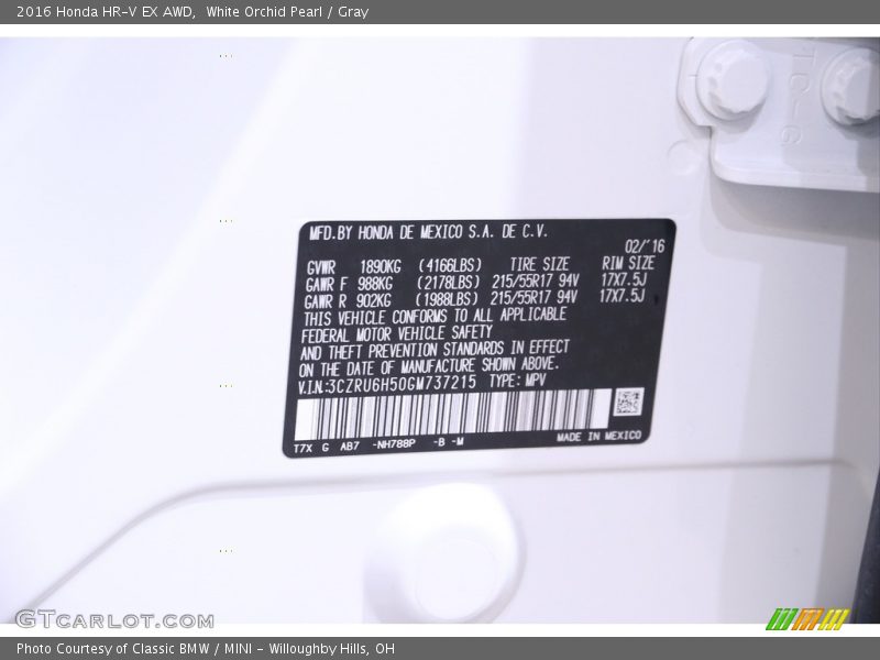 White Orchid Pearl / Gray 2016 Honda HR-V EX AWD