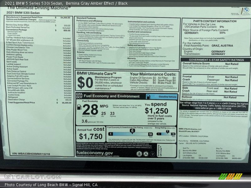  2021 5 Series 530i Sedan Window Sticker