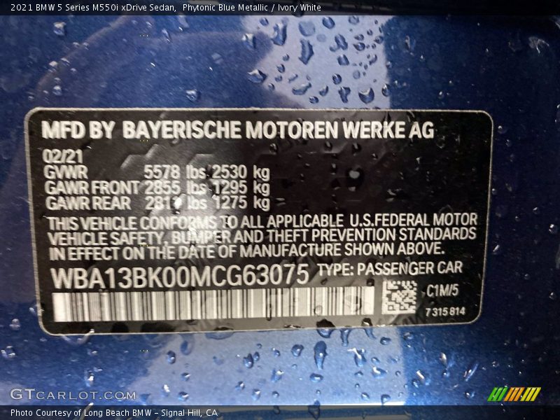 2021 5 Series M550i xDrive Sedan Phytonic Blue Metallic Color Code C1M