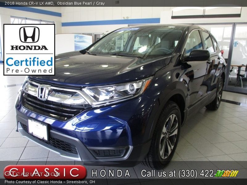 Obsidian Blue Pearl / Gray 2018 Honda CR-V LX AWD