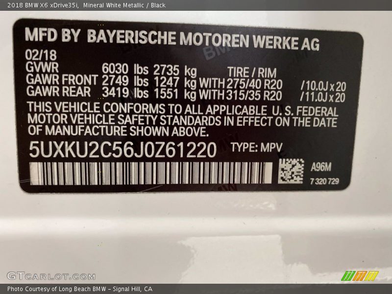 Mineral White Metallic / Black 2018 BMW X6 xDrive35i