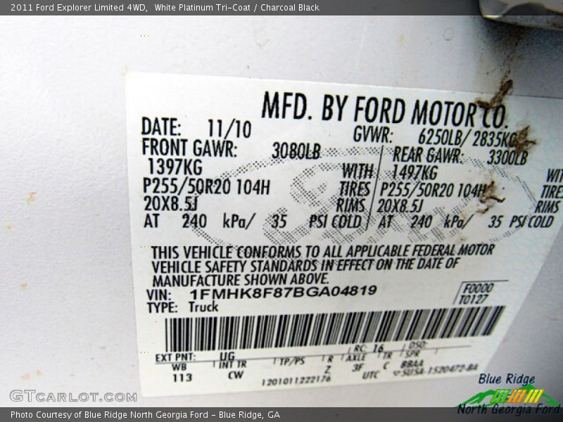 White Platinum Tri-Coat / Charcoal Black 2011 Ford Explorer Limited 4WD