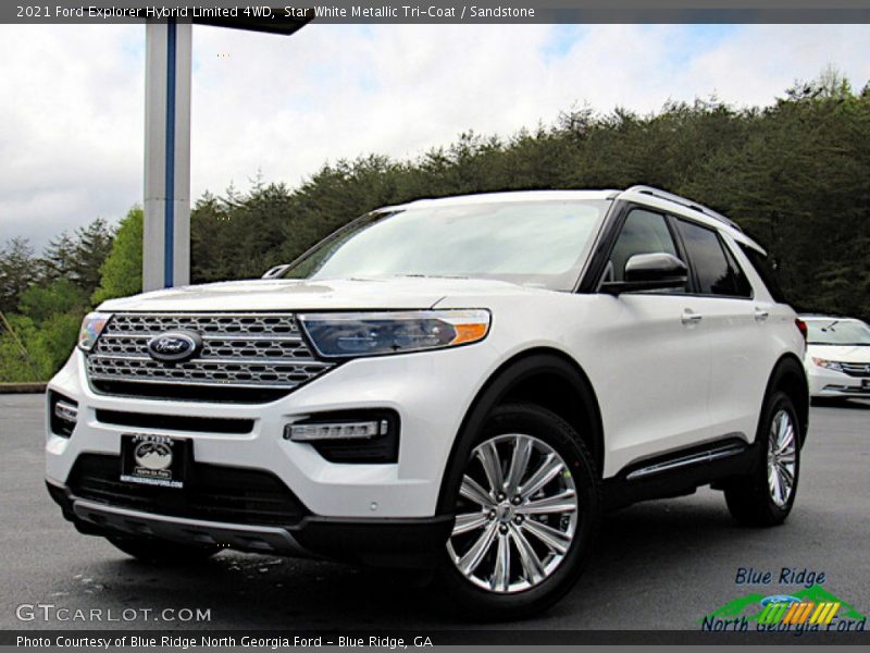 Star White Metallic Tri-Coat / Sandstone 2021 Ford Explorer Hybrid Limited 4WD