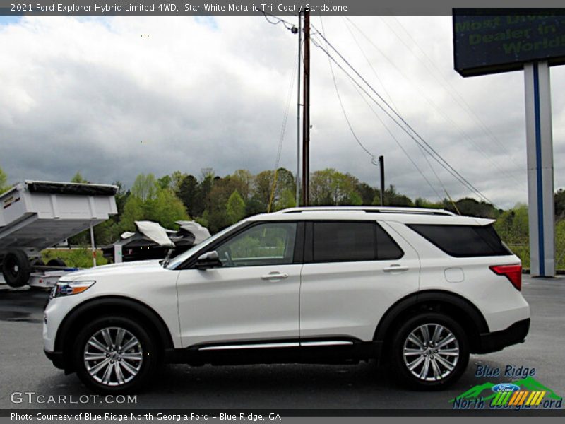 Star White Metallic Tri-Coat / Sandstone 2021 Ford Explorer Hybrid Limited 4WD