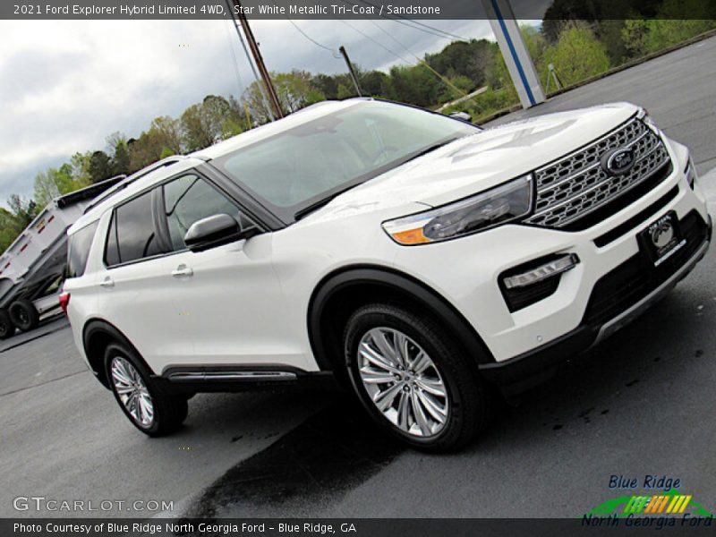 Star White Metallic Tri-Coat / Sandstone 2021 Ford Explorer Hybrid Limited 4WD