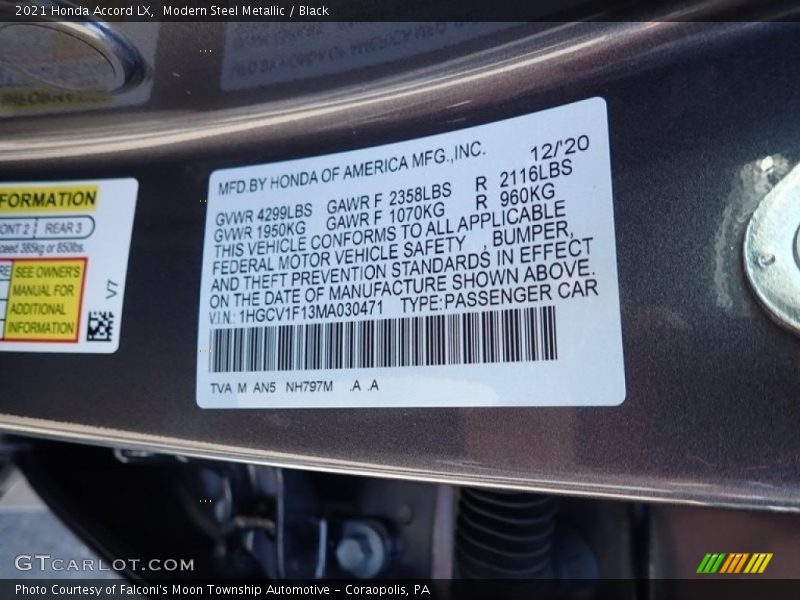 Modern Steel Metallic / Black 2021 Honda Accord LX