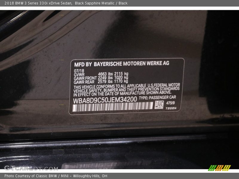 Black Sapphire Metallic / Black 2018 BMW 3 Series 330i xDrive Sedan