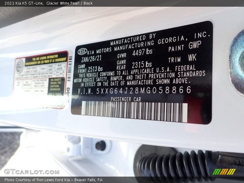 Glacier White Pearl / Black 2021 Kia K5 GT-Line
