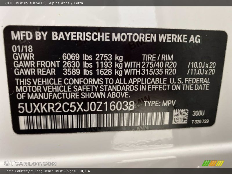 Alpine White / Terra 2018 BMW X5 sDrive35i