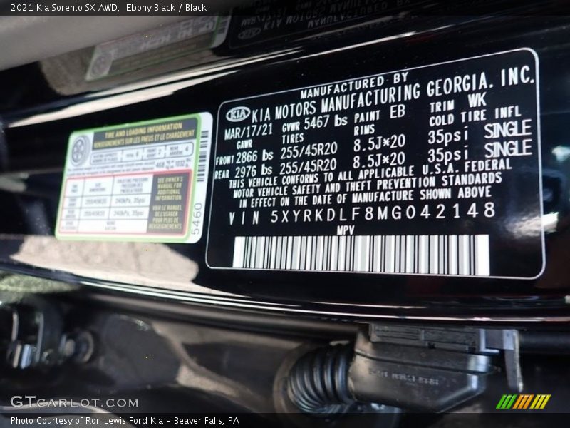 2021 Sorento SX AWD Ebony Black Color Code EB
