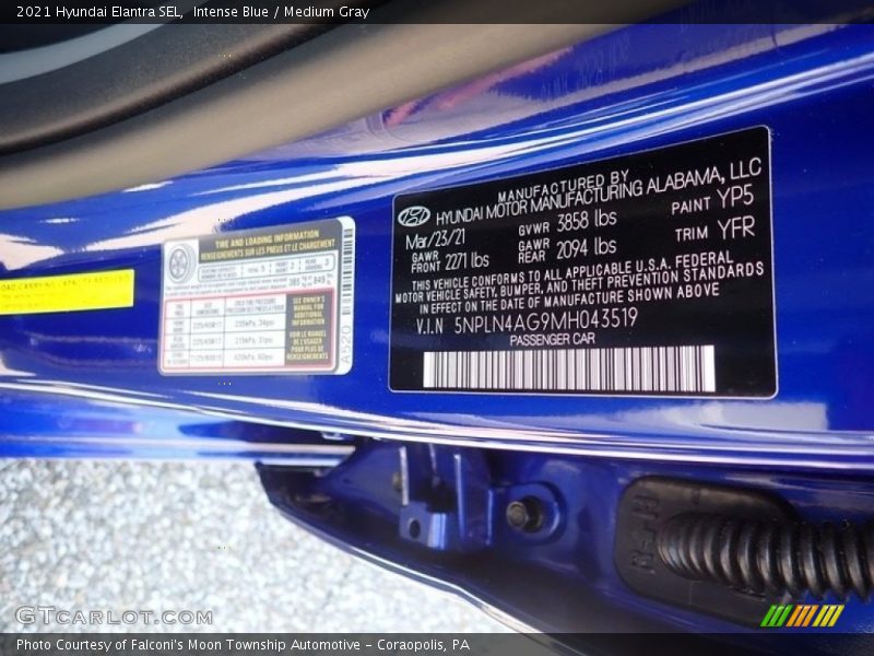 Intense Blue / Medium Gray 2021 Hyundai Elantra SEL