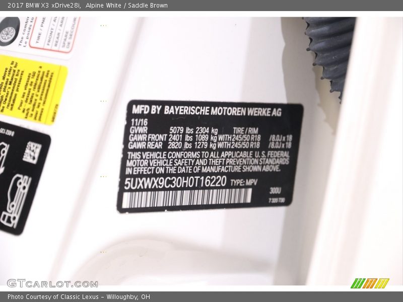 Alpine White / Saddle Brown 2017 BMW X3 xDrive28i