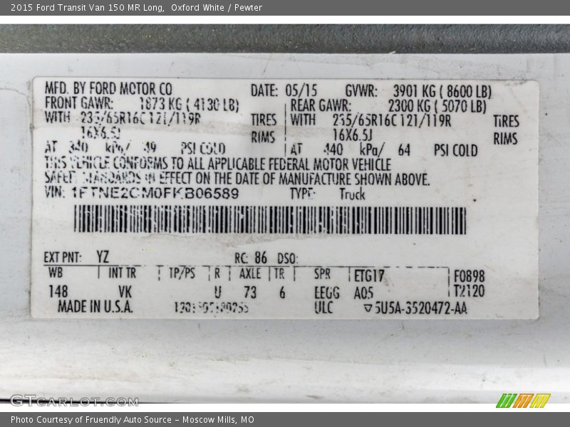 Oxford White / Pewter 2015 Ford Transit Van 150 MR Long