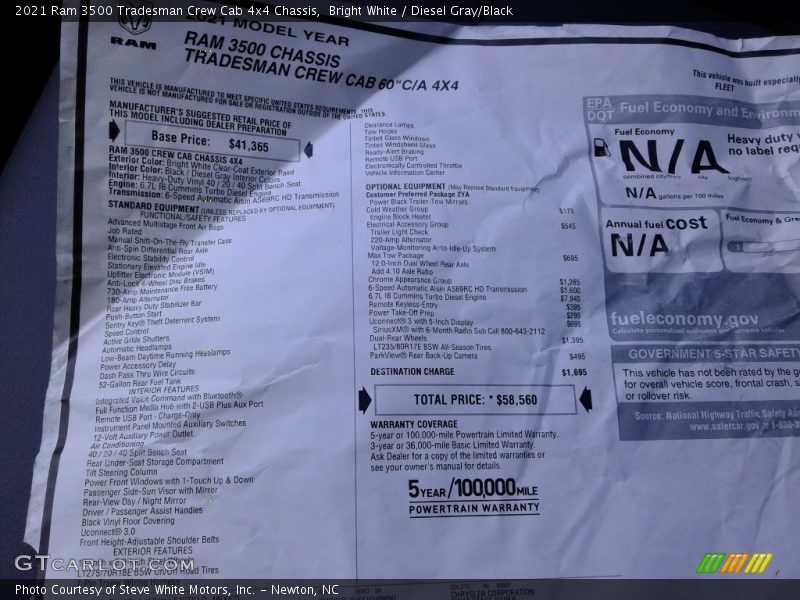 Bright White / Diesel Gray/Black 2021 Ram 3500 Tradesman Crew Cab 4x4 Chassis