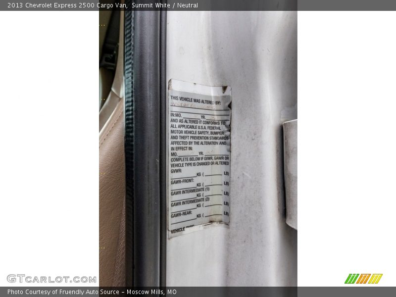 Summit White / Neutral 2013 Chevrolet Express 2500 Cargo Van