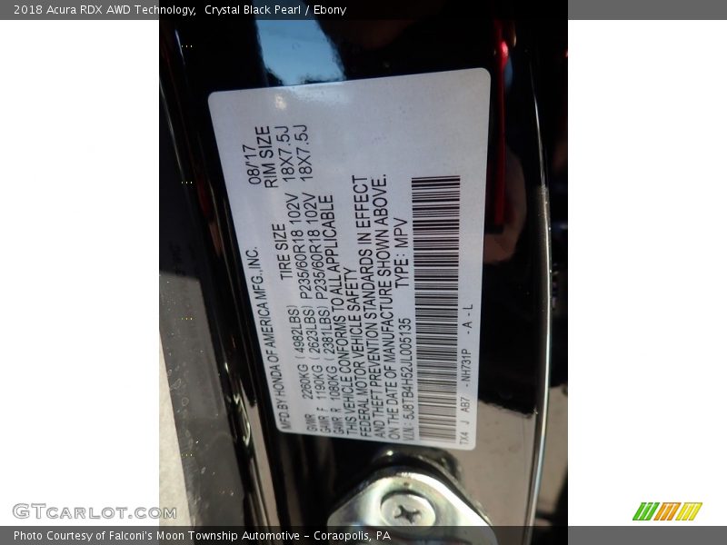 Crystal Black Pearl / Ebony 2018 Acura RDX AWD Technology